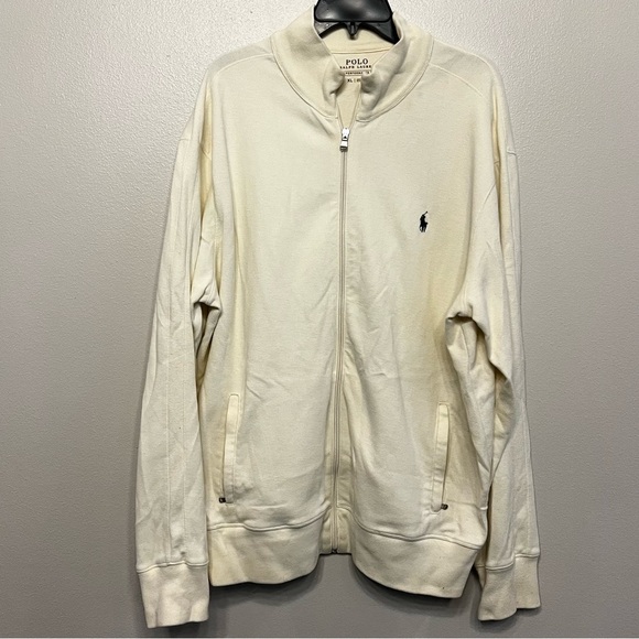 Polo Ralph Lauren Mens XL Performance Track Jacket Cream Cotton Poly - Picture 1 of 6